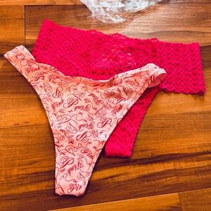 PINK Victoria's Secret Logo Print Thong Set